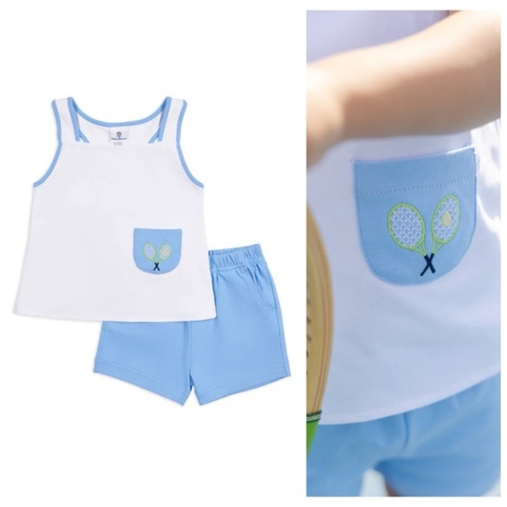Florence Eiseman White Blue Tennis Short Set Outfit 2t
